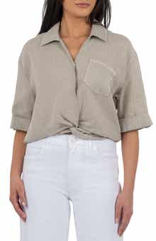 KUT from the Kloth Rebel Knot Front Linen Blend Top