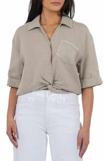 KUT from the Kloth Rebel Knot Front Linen Blend Top