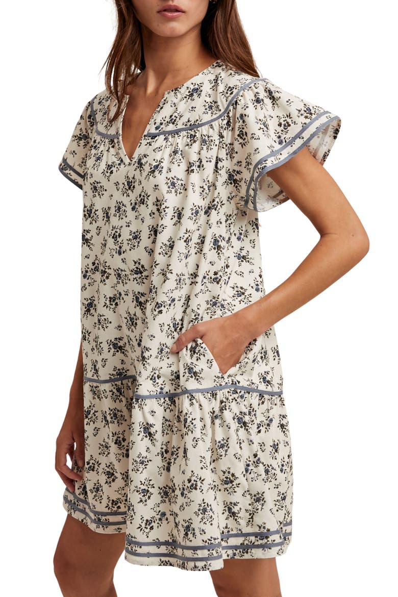 Flutter Sleeve Minidress, Alternate, color, CREAM/ BLUE