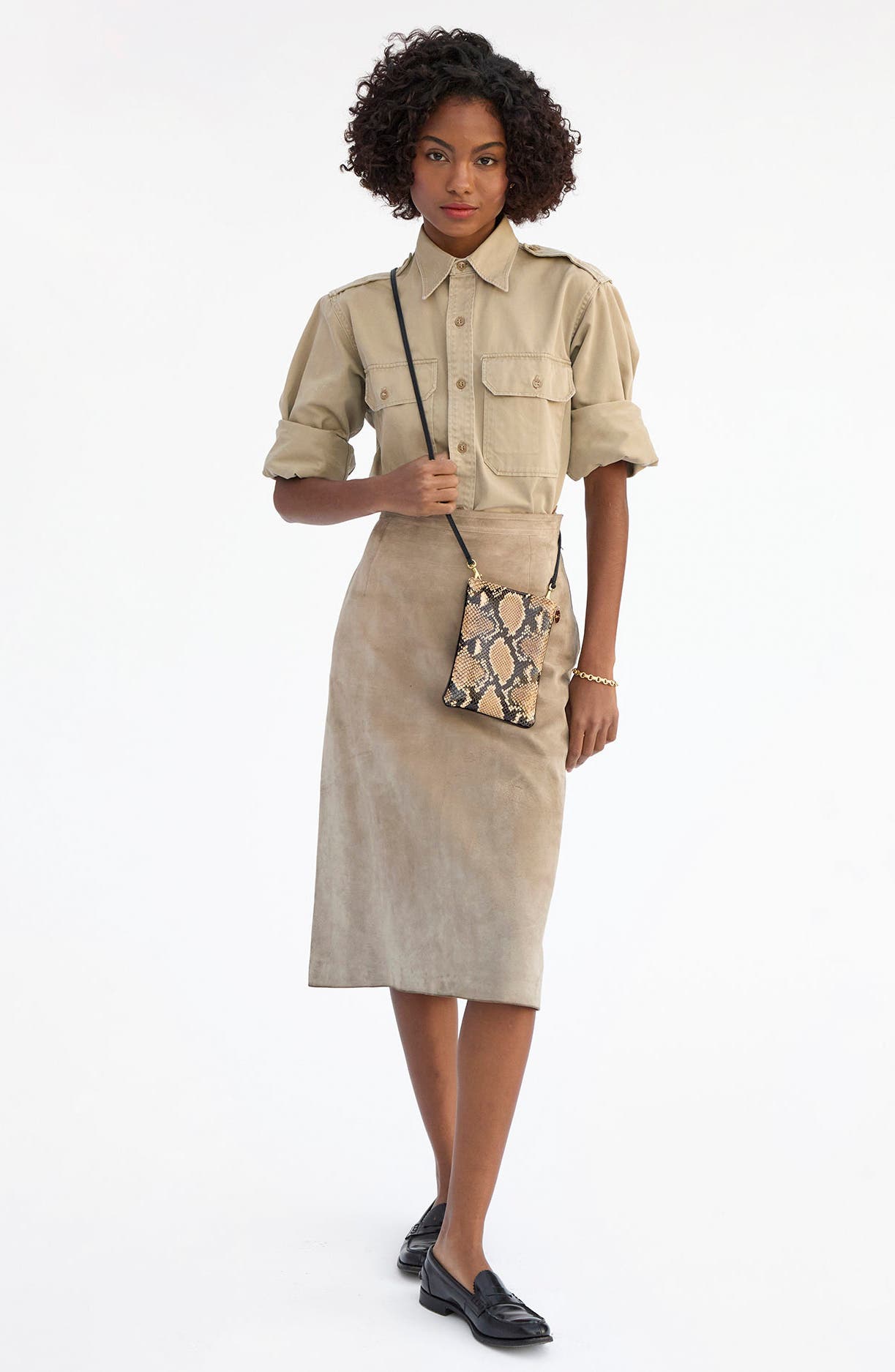 Clare V. Poche Snakeskin-Embossed Leather Crossbody Bag, Alternate, color, Tan