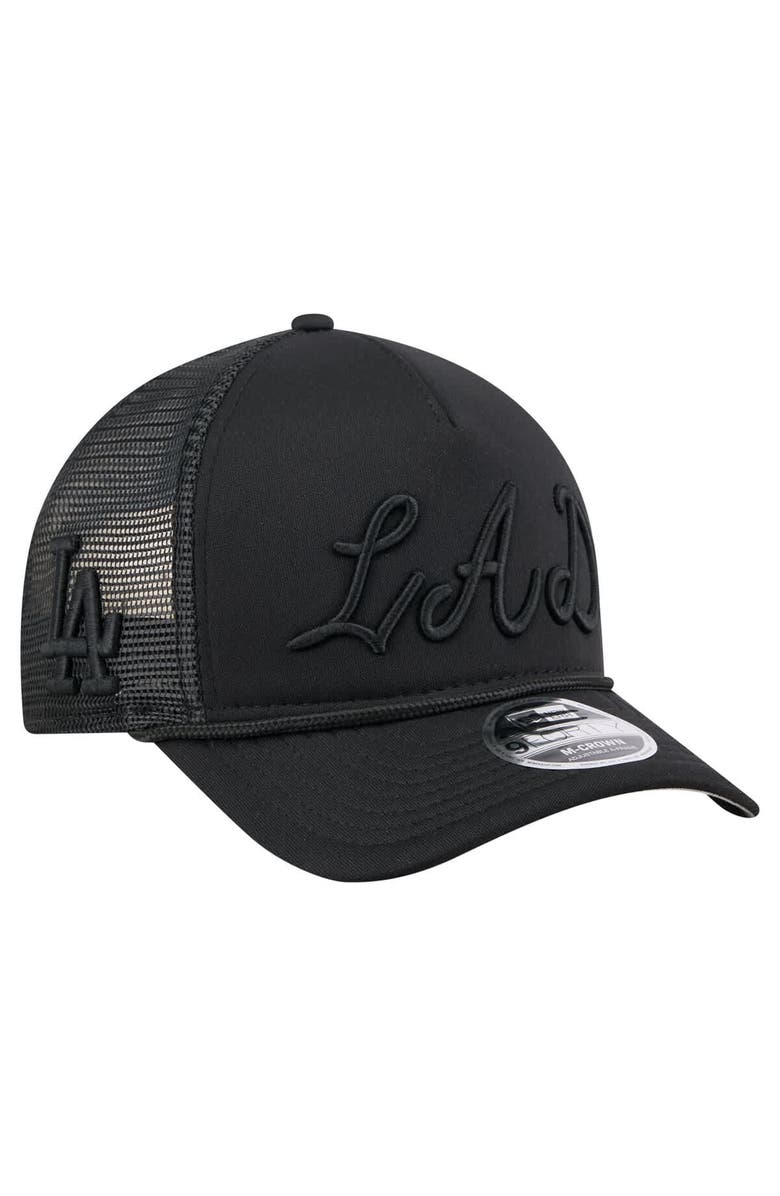 New Era Men's New Era Black Los Angeles Dodgers City Initial 9FORTY A-Frame M-Crown Adjustable Trucker Hat, Alternate, color, Black
