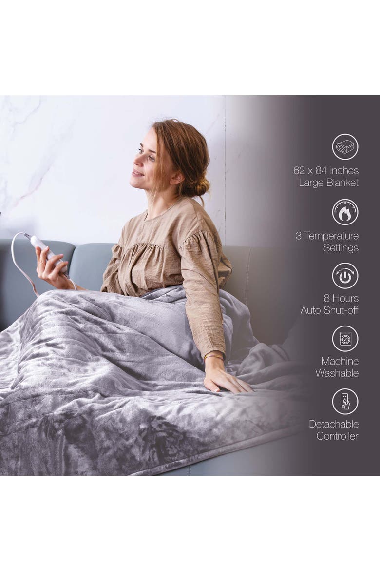 Ultimate Cozy Comfort & Relaxation Bundle Heated Blanket, Neck & Shoulder Heating Pad, and Massaging Wrap, Alternate, color, Grey