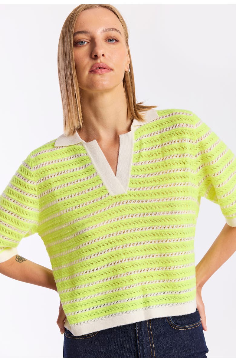 Brodie Pure Cashmere Suzie Stitch 100% Cashmere Polo Top, Alternate, color, Neon Yellow