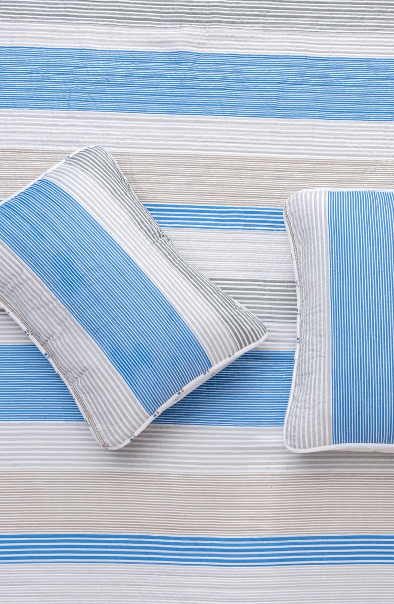 Woven & Weft Stripe Quilt & Sham Set, Alternate, color, Blue / Taupe
