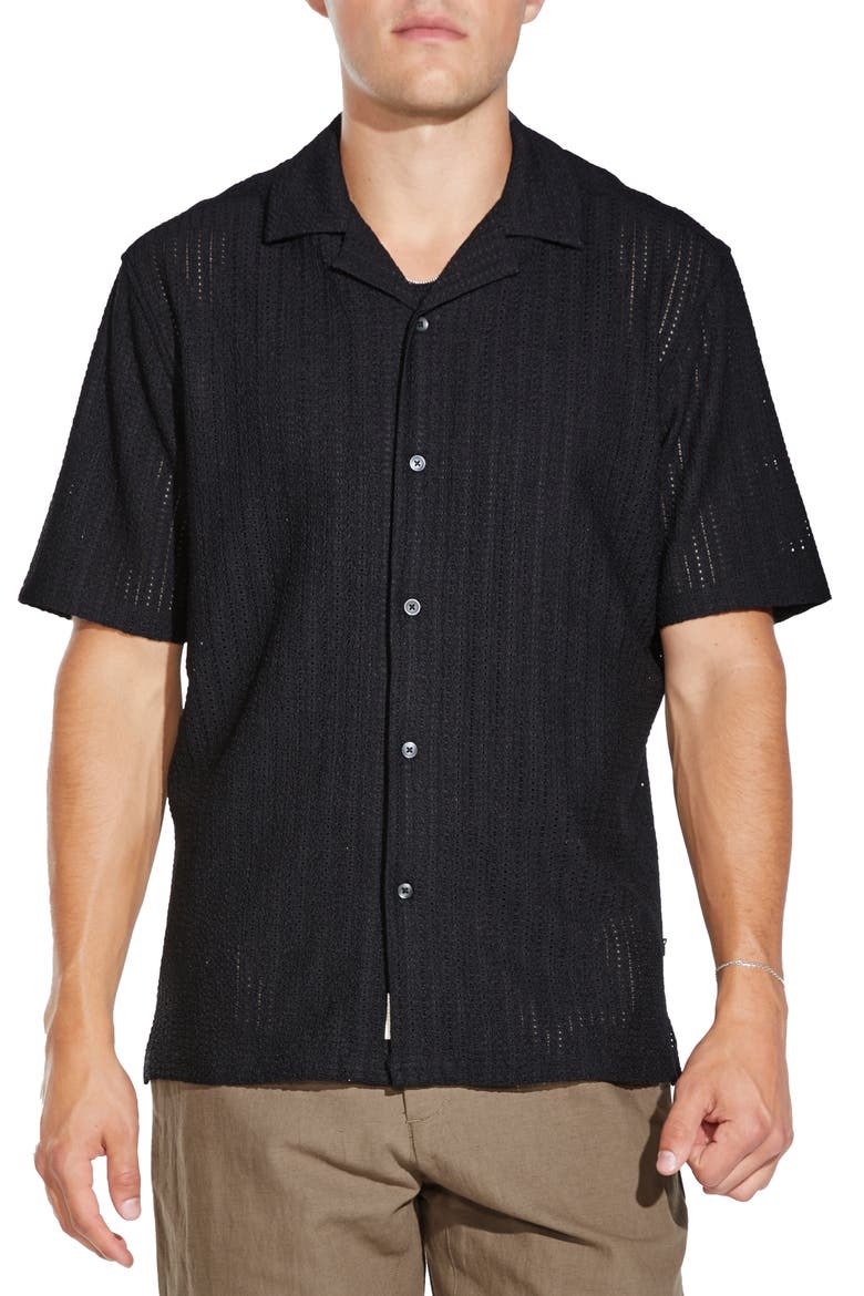 Relaxed Fit Short Sleeve Button-Up Resort Shirt, Main, color, BLACK