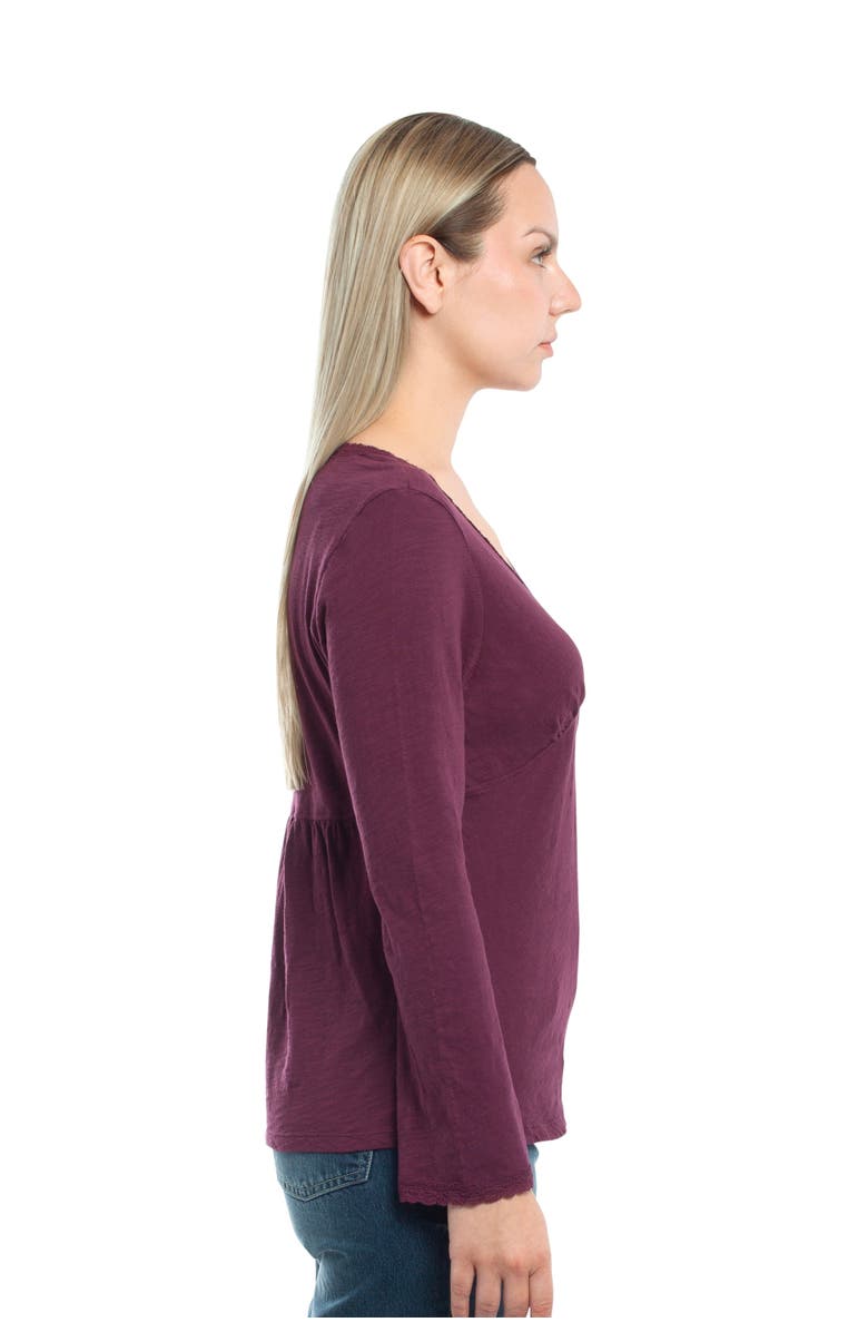 WILT Clothing V-Neck Long Sleeve Empire Seam Trapeze Tee with Lace Trims, Alternate, color, Black