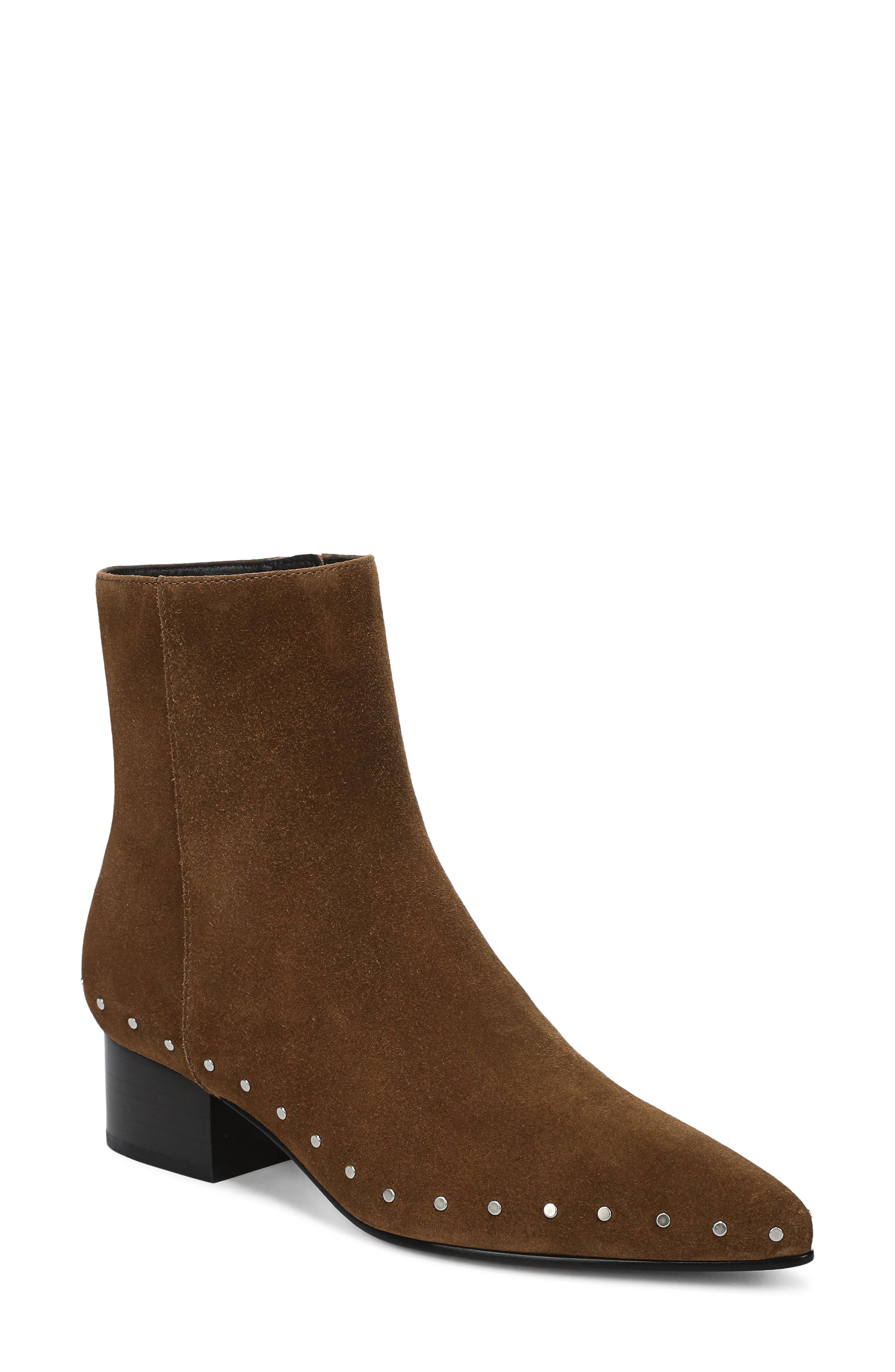 August Pointed Toe Leather Bootie, Main, color, ELMWOOD