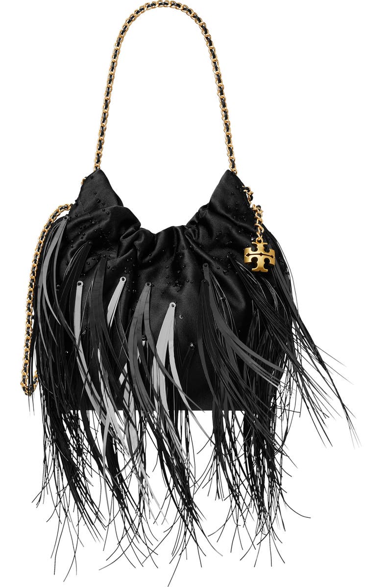 Tory Burch Mini Fleming Leather Feather Hobo Bag, Main, color,