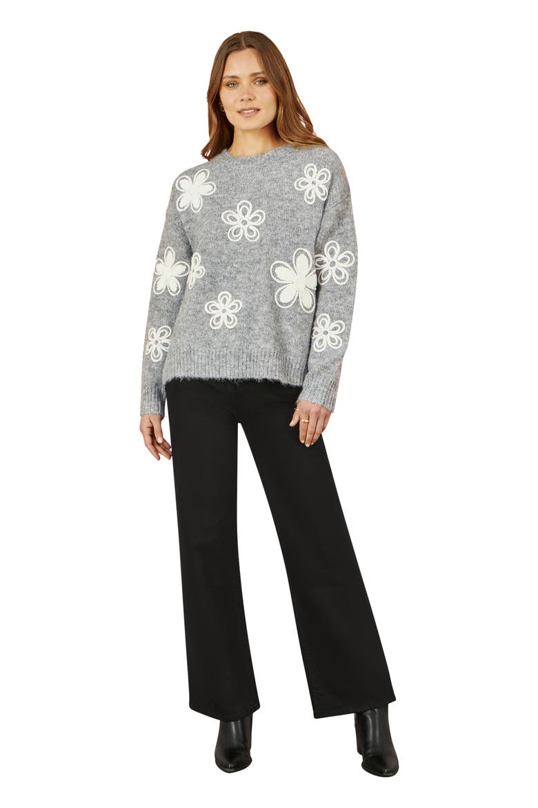 Crochet Flower Knit Sweater, Alternate, color, Grey