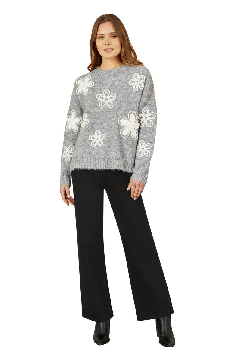 Yumi Crochet Flower Knit Sweater, Alternate, color, Grey