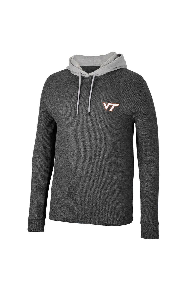 Men's Colosseum Black Virginia Tech Hokies Ballot Waffle-Knit Thermal Long Sleeve Hoodie T-Shirt, Alternate, color, Black