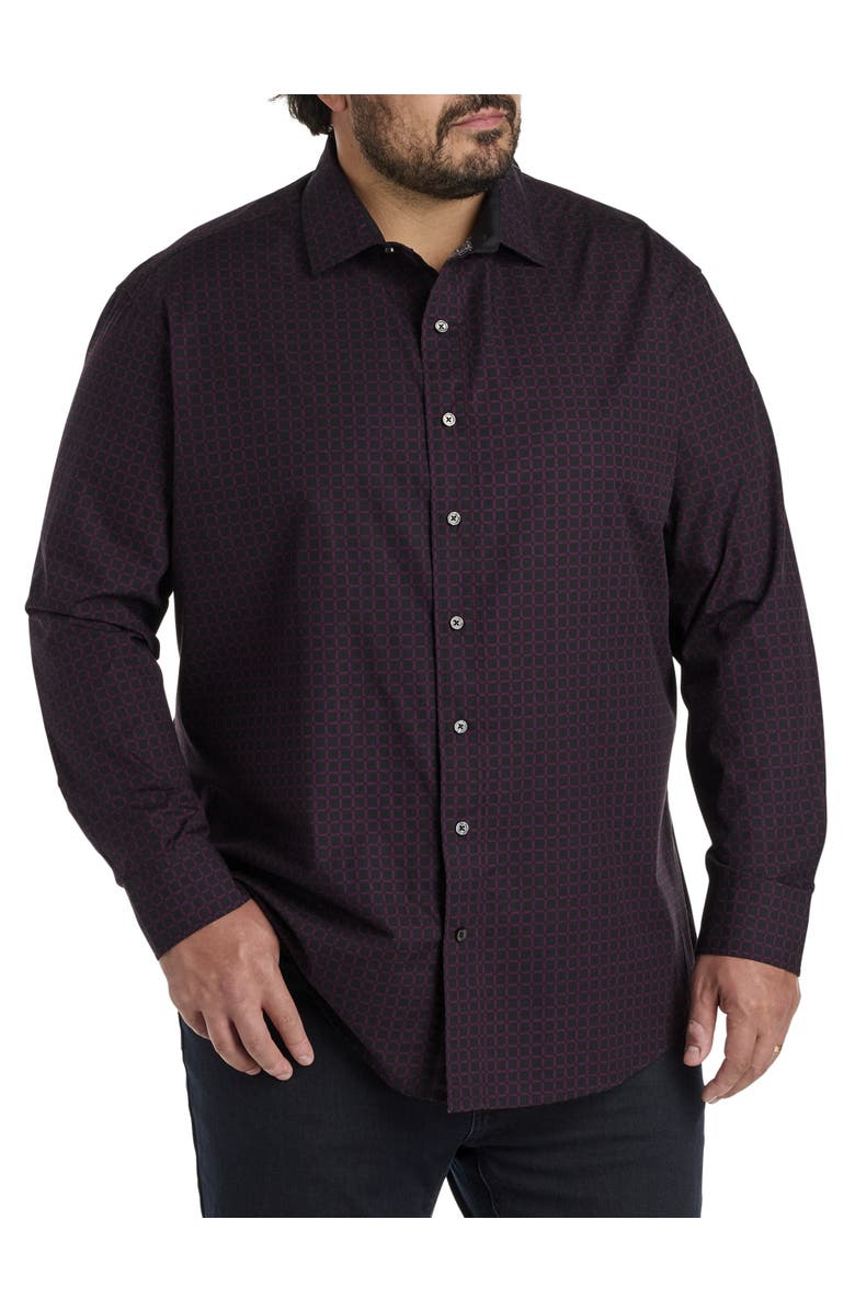 Synrgy by DXL Big & Tall Check Sport Shirt, Alternate, color, Black Purple