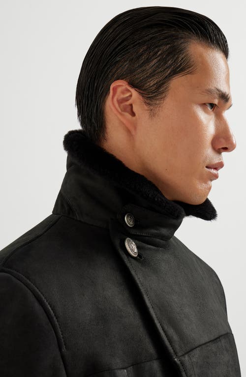 Brunello Cucinelli Shearling-collar Double-breasted Coat In Black