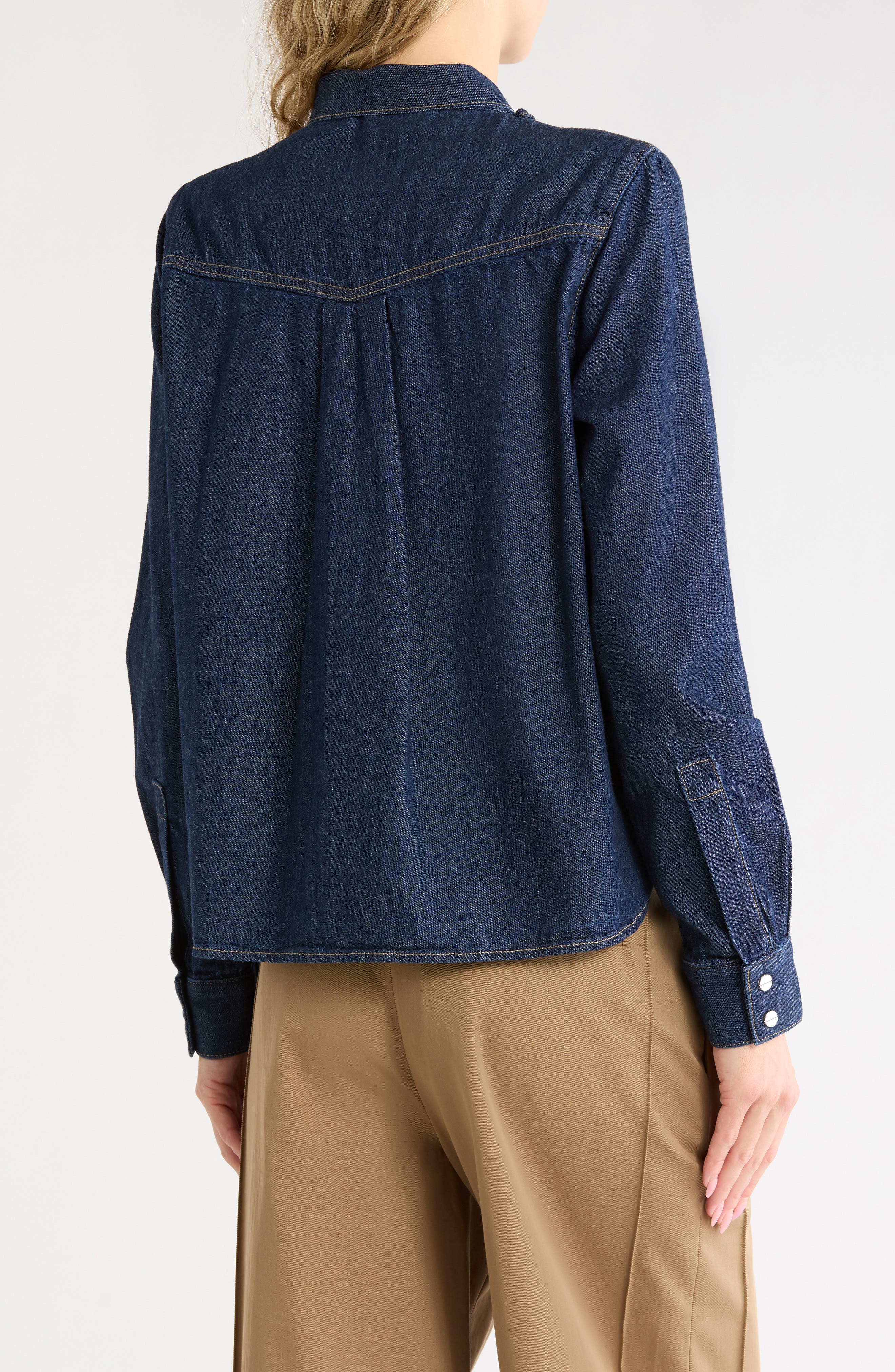 TWP Connor Ruffle Tie Neck Cotton Denim Top (Women) | Nordstromrack