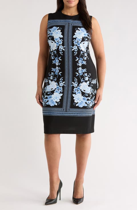 Print Sleeveless Sheath Dress (Plus)