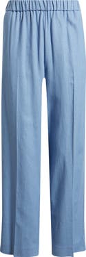 Anne Klein High Waist Pull-On Straight Leg Linen Blend Pants