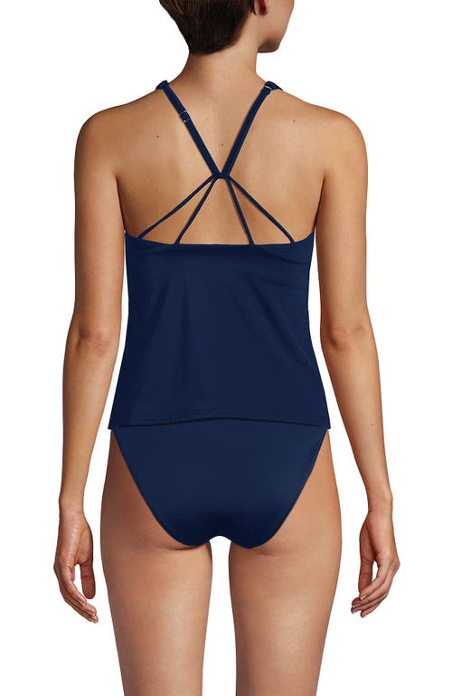 Lands' End Tugless High Neck Strappy Back Tankini Swimsuit Top In Deep Sea Navy