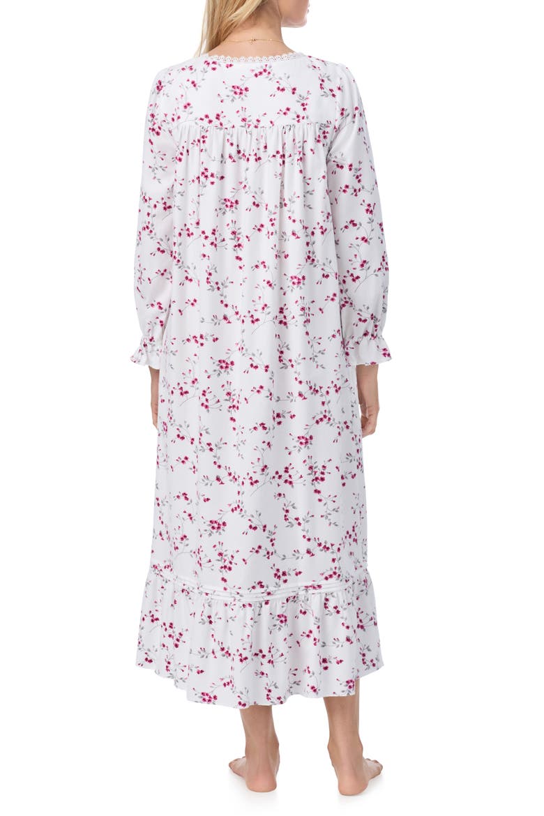 Long Sleeve Cotton Blend Flannel Ballet Nightgown, Alternate, color, WHITE/FLORA