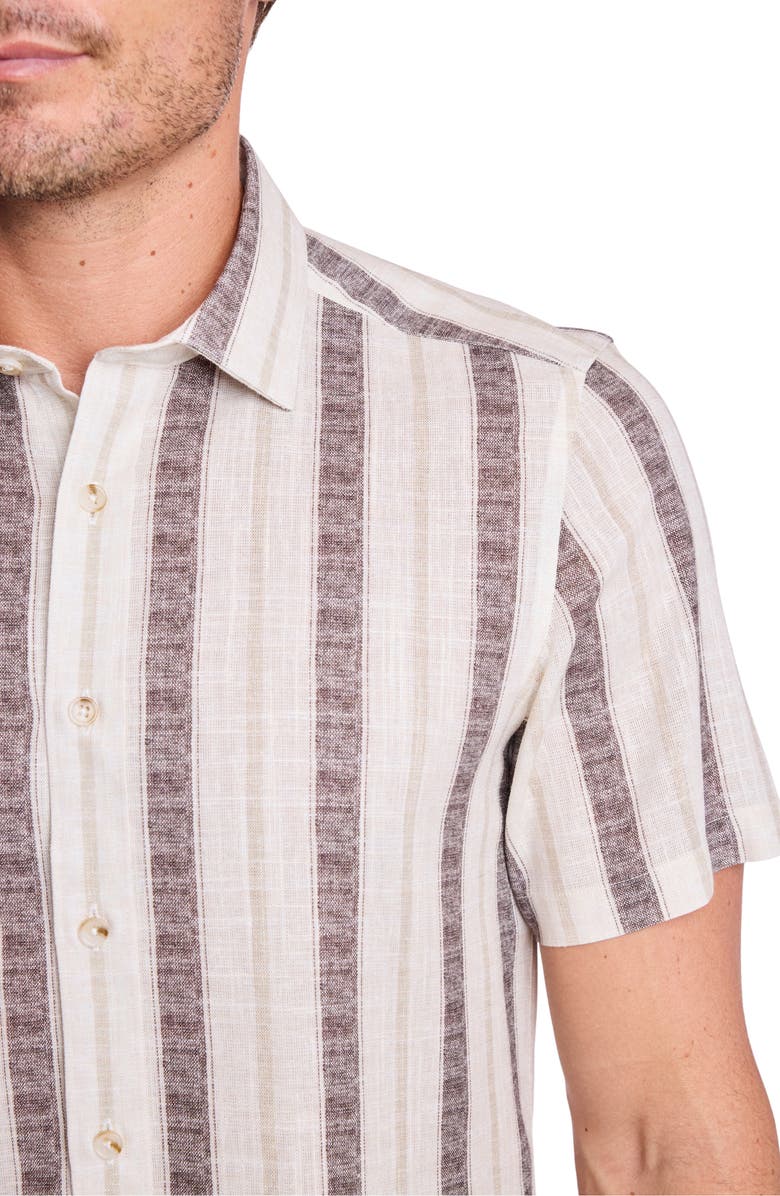 PAISLEY & GRAY Sawyer Short Sleeve Linen Blend Button-Up Shirt, Alternate, color, Tan Brown Stripes