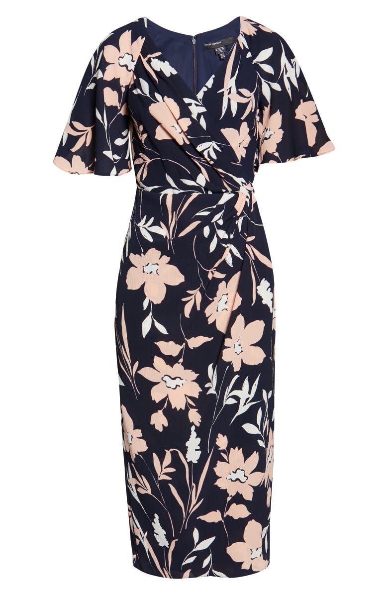 Maggy London Floral Faux Wrap Crepe Midi Dress, Alternate, color,
