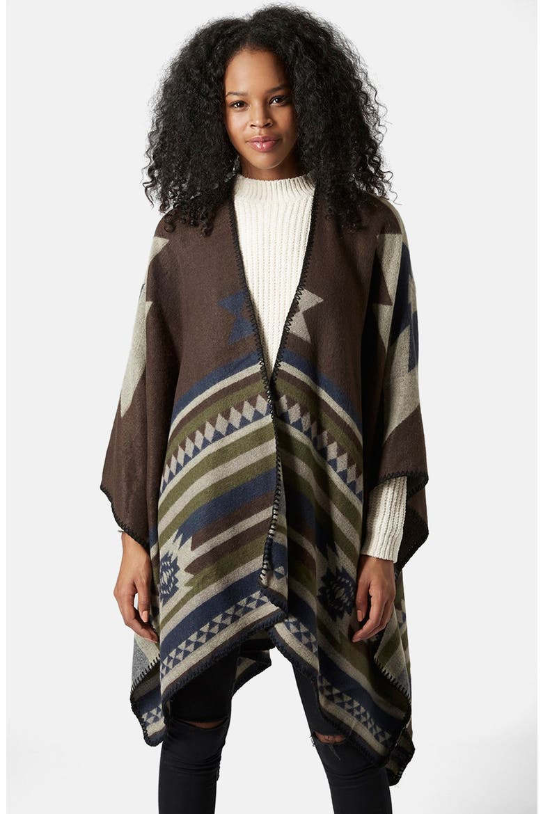Geo Print Poncho, Main, color, BROWN