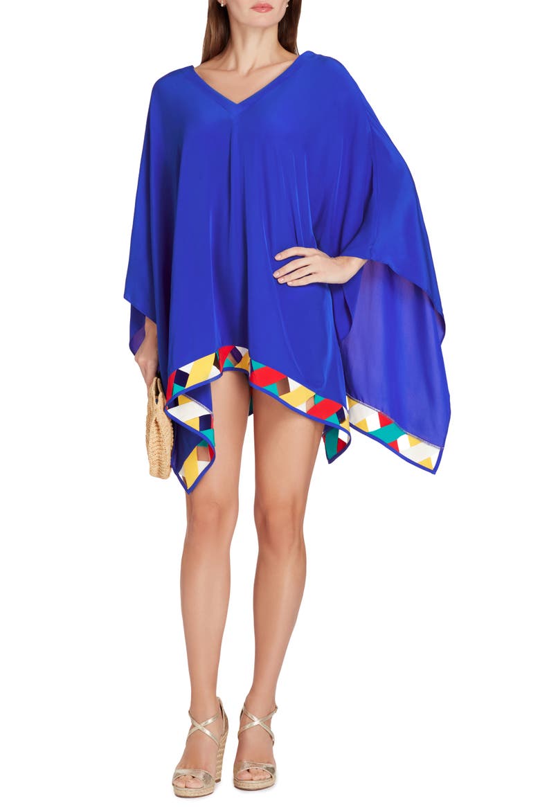 Bandage Hem Chiffon Cover-up Poncho, Main, color, Blue