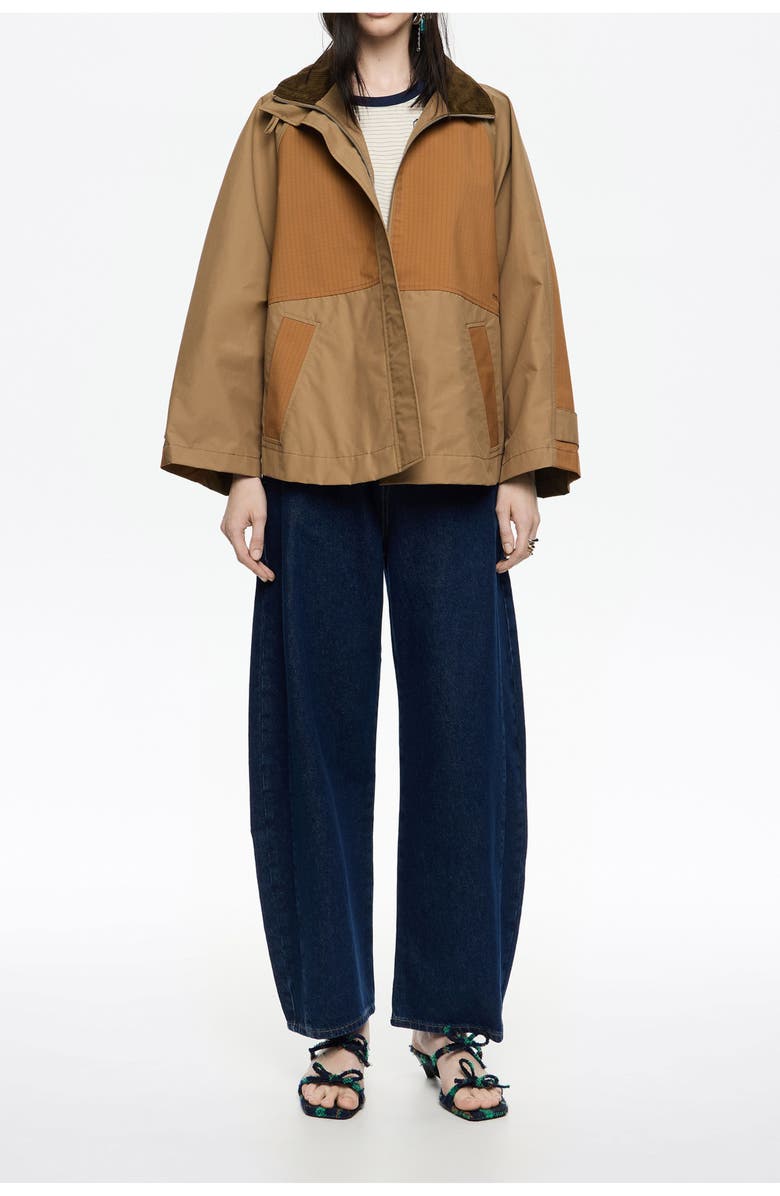 Bimba y Lola Two-Tone A-Line Trench, Main, color, Khaki