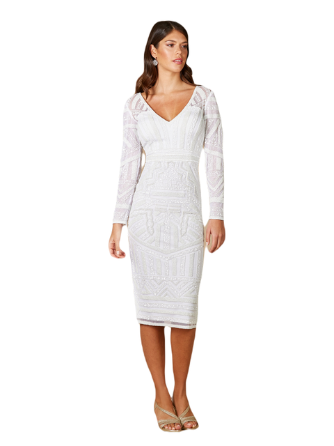 Gloria Long Sleeve Beaded Midi Dress