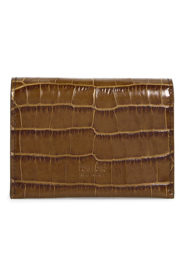 Mia Croc Embossed Leather Crossbody Wallet, Alternate, color, CINNAMON