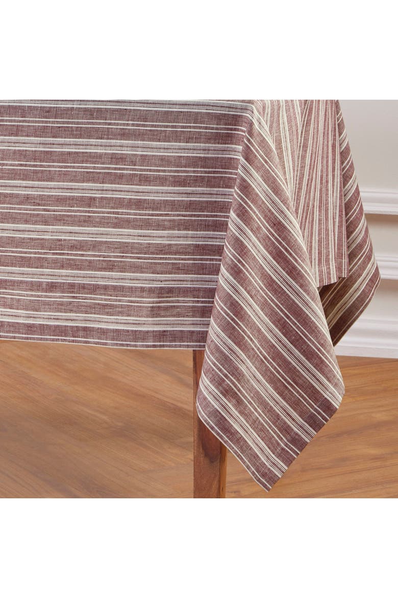 Linen Tablecloth - Chelsea Stripe, Alternate, color, Burgundy and White
