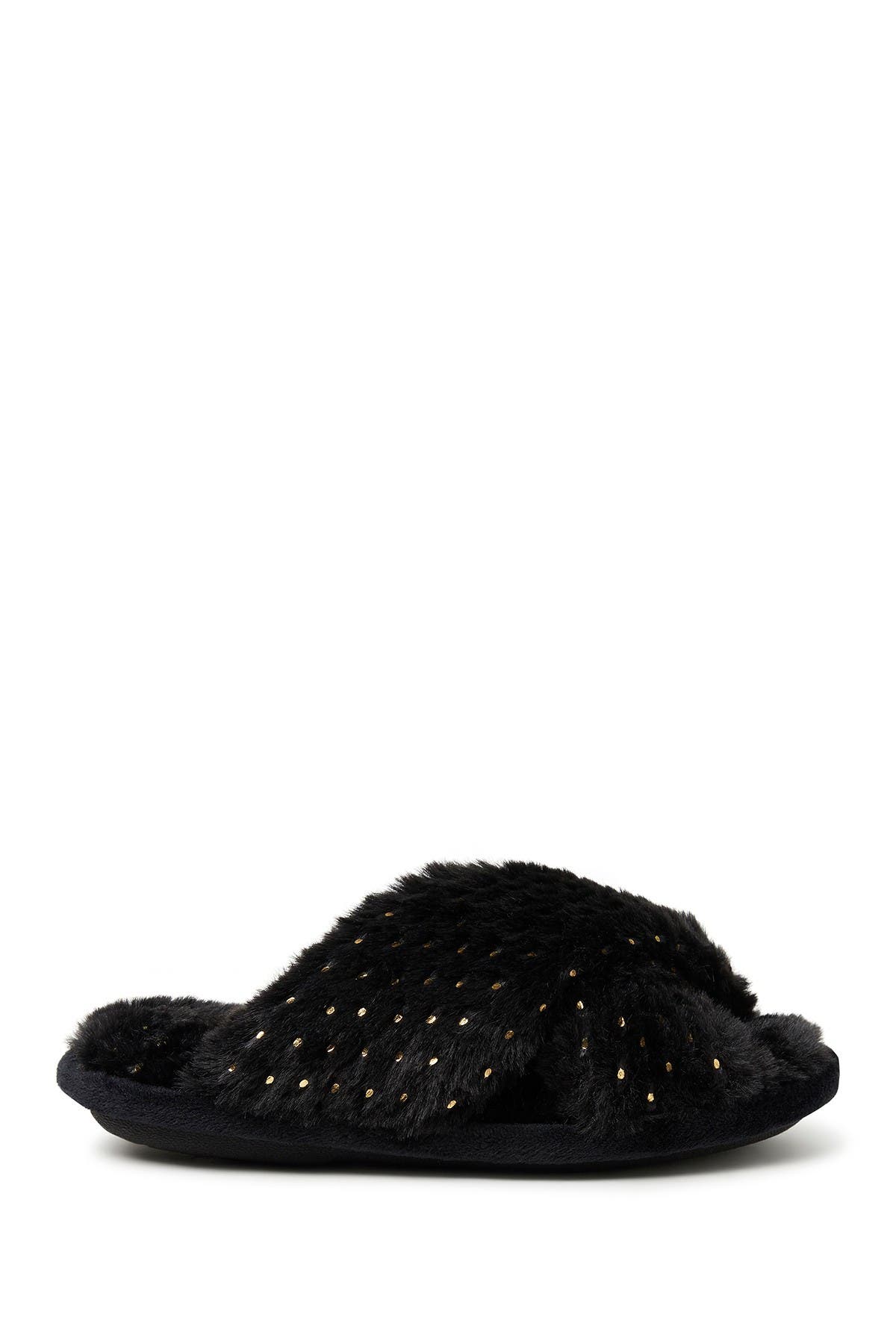 DEARFOAMS Ava Faux Fur Sparkle Crossband Slipper, Main, color, 