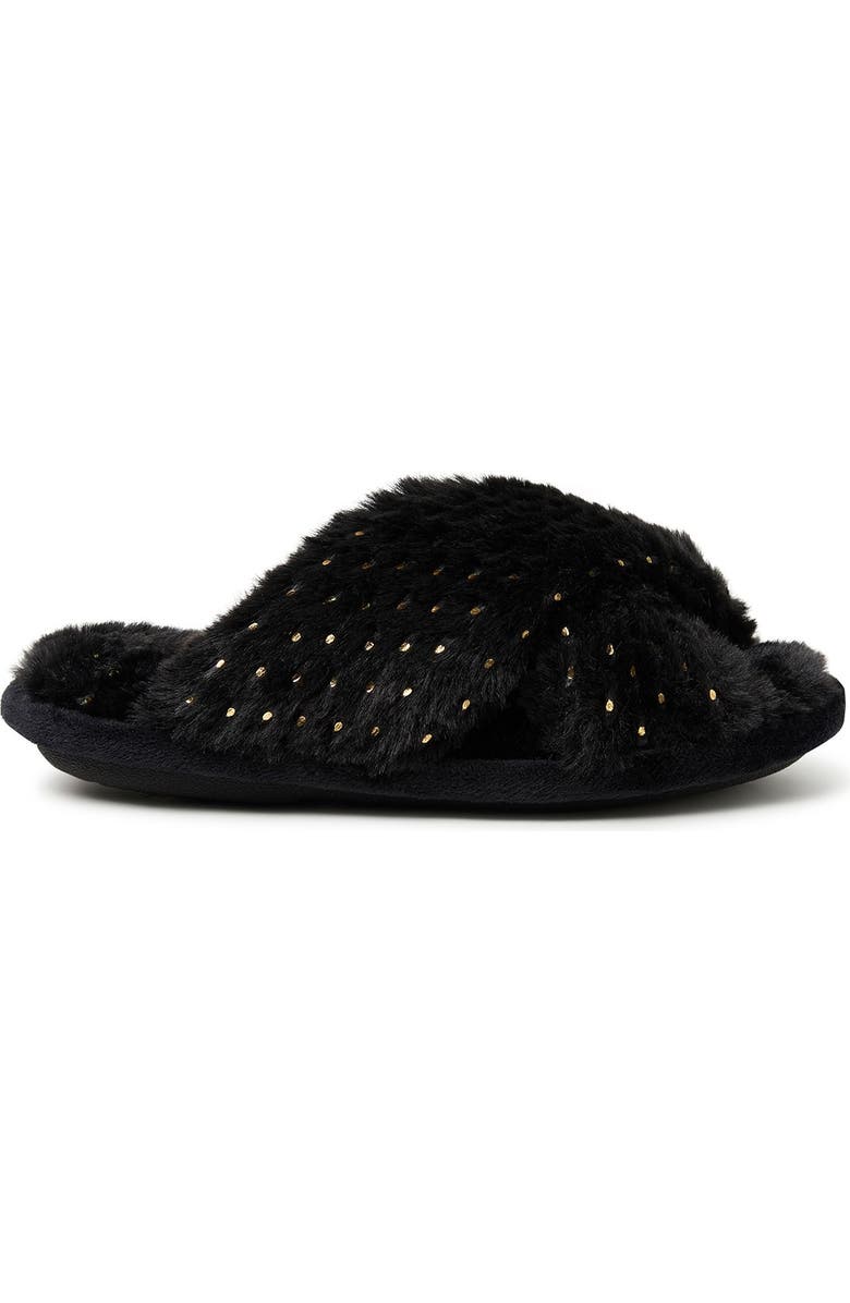 DEARFOAMS Ava Faux Fur Sparkle Crossband Slipper, Main, color,