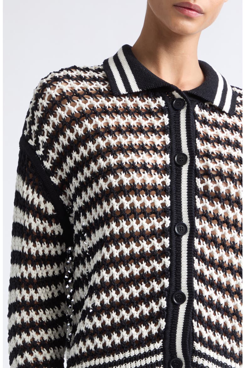 Tipped Stripe Cotton Cardigan, Alternate, color, WHITE BLUE