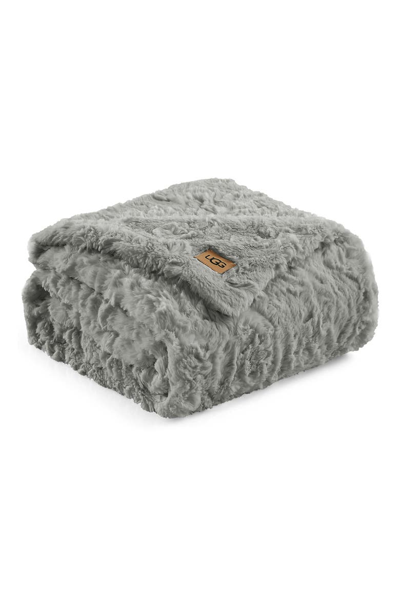 Adalee Faux Fur Throw Blanket, Main, color, SEAL