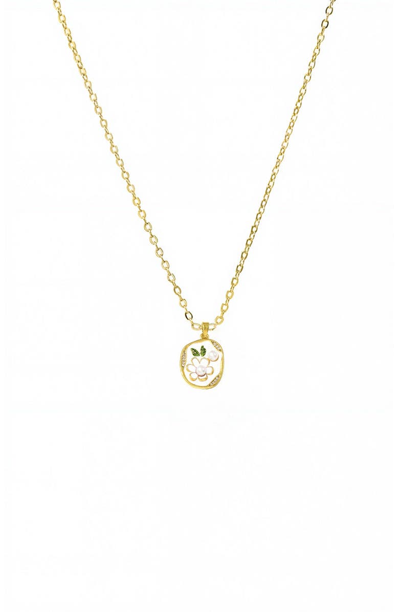 BY ADINA EDEN Mini Flower Pearl Tag Charm Necklace, Main, color, Pearl White