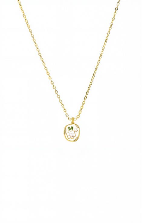 Mini Flower Pearl Tag Charm Necklace