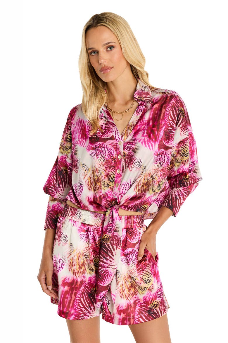 Cecilia Silk Tie-Front Blouse, Main, color, Bright Orchid