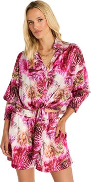 The Noli Shop Cecilia Silk Tie-Front Blouse