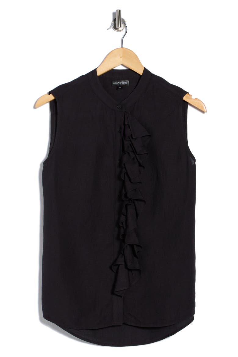 Ruffle Sleeve Linen Top, Alternate, color, BLACK