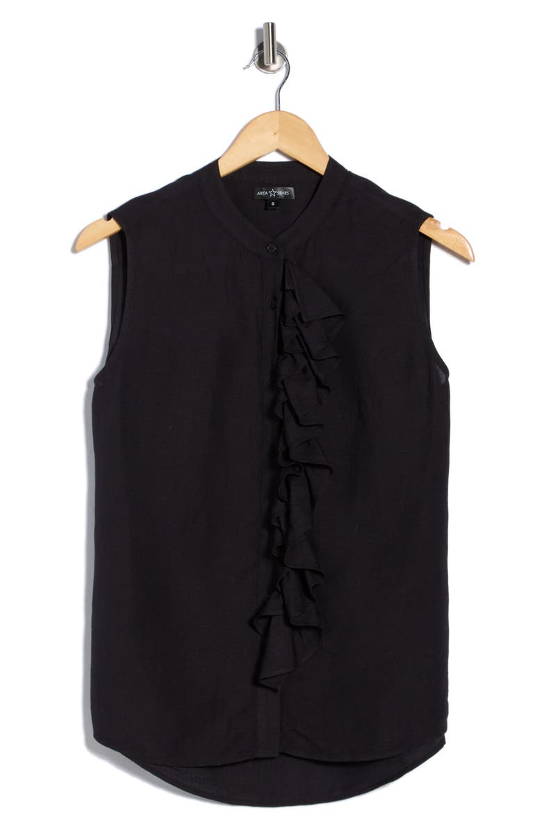 AREA STARS Ruffle Sleeve Linen Top, Alternate, color, Black