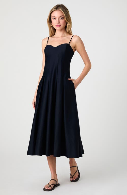 French Connection Pleated Stretch Cotton Sateen Midi Dress