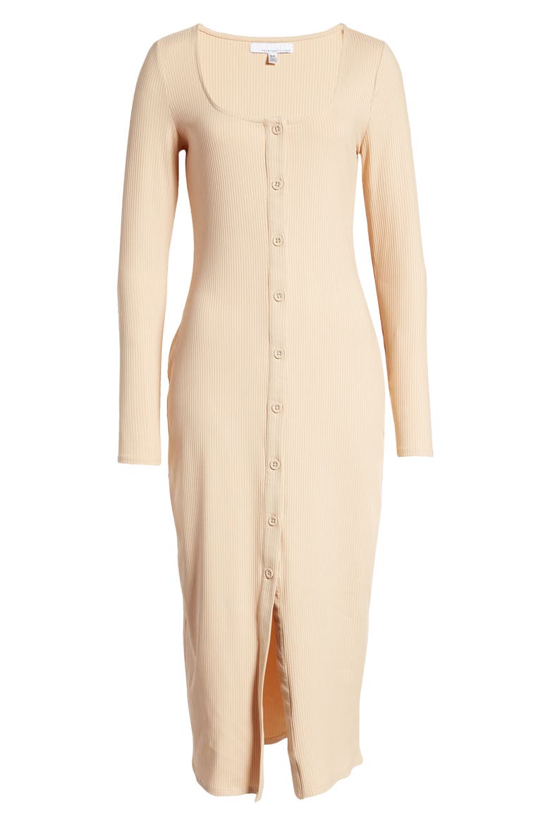 Square Neck Long Sleeve Midi Dress, Alternate, color, TAN