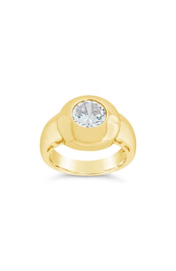 Sterling Forever Zora Cubic Zirconia Dome Signet Statement Ring In Gold