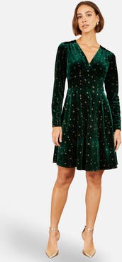 Yumi Foil Star Print Velvet Skater Dress