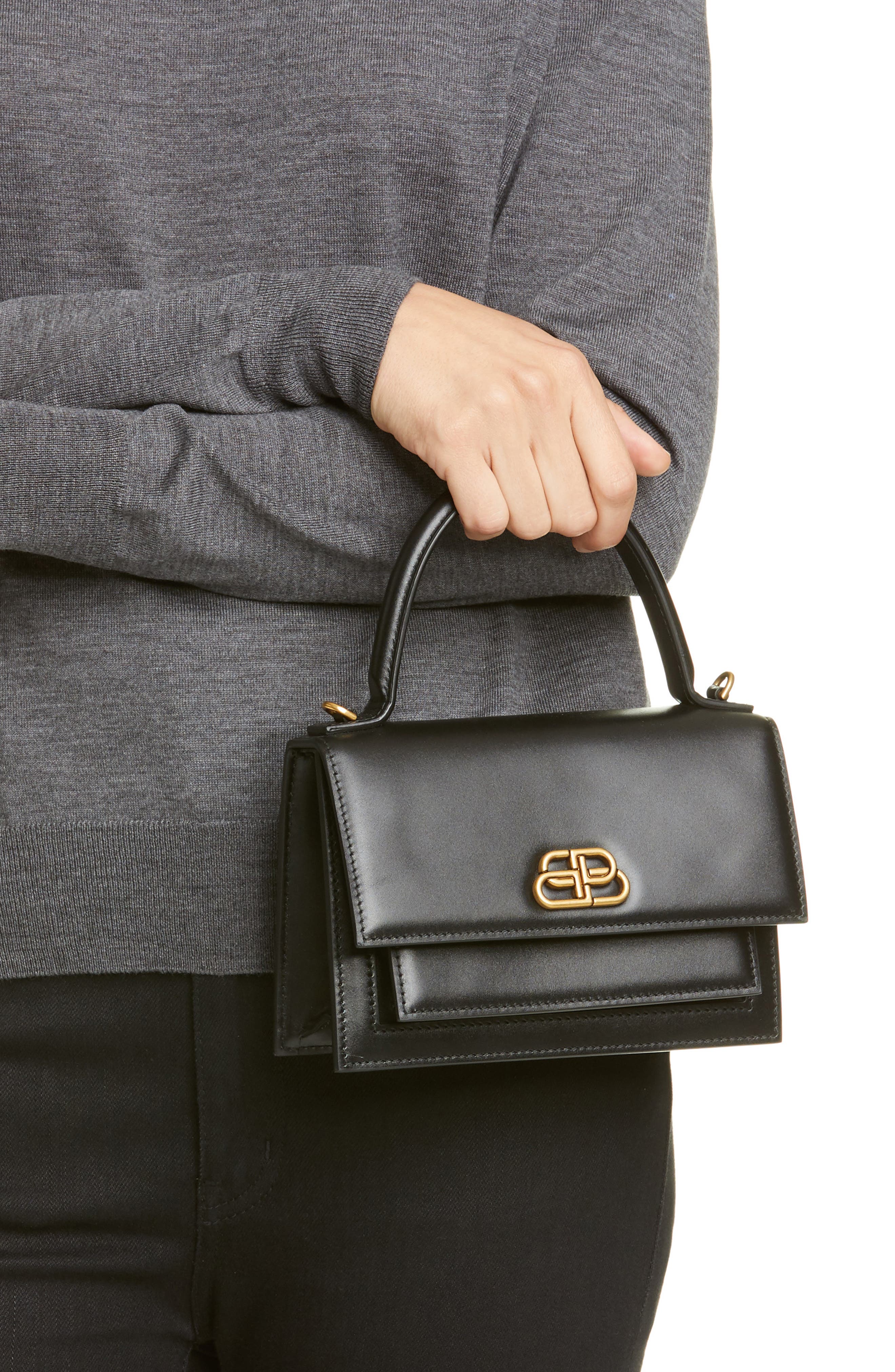 Balenciaga Extra Small Sharp Top Handle Leather Satchel, Alternate, color, 