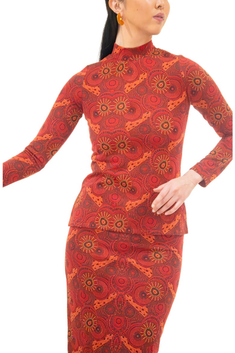 Algiers Geo Print Mock Neck Shirt, Main, color, RED