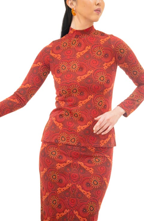 Algiers Geo Print Mock Neck Shirt