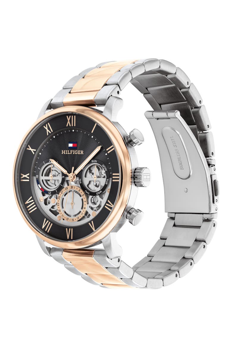 Legend Skeleton Two Tone Bracelet Watch, Alternate, color, BLACK/ TWO TONE