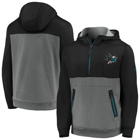 Men's Fanatics Branded Black/Heathered Gray San Jose Sharks Authentic Pro Travel & Training Tech Half-Zip Hoodie