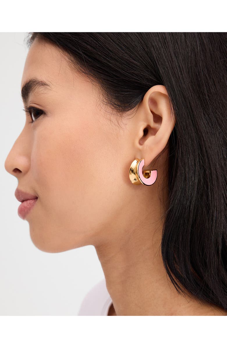 Kate Spade New York small enamel hoop earrings, Alternate, color, Coral.